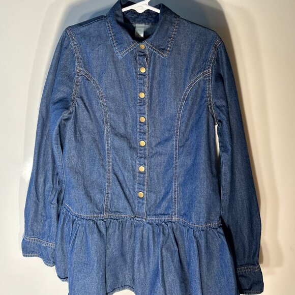 Cherokee Girls SZ M Vintage Blue Denim Top or Dress Western Cottage Prairie 80's - Picture 2 of 11
